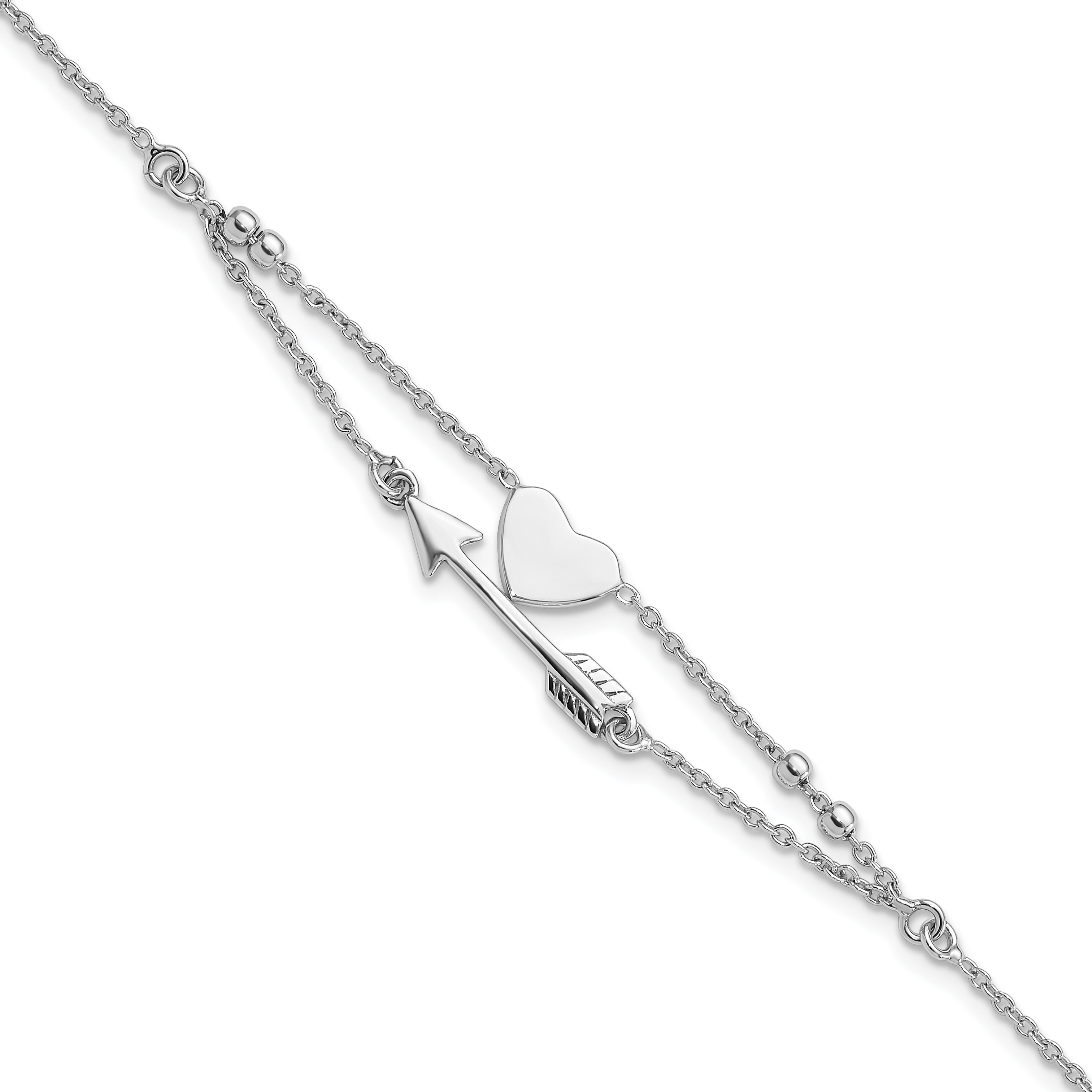 Sterling Silver Rhodium-plated Heart and Arrow 7.5in Bracelet (QG6353-7.5)