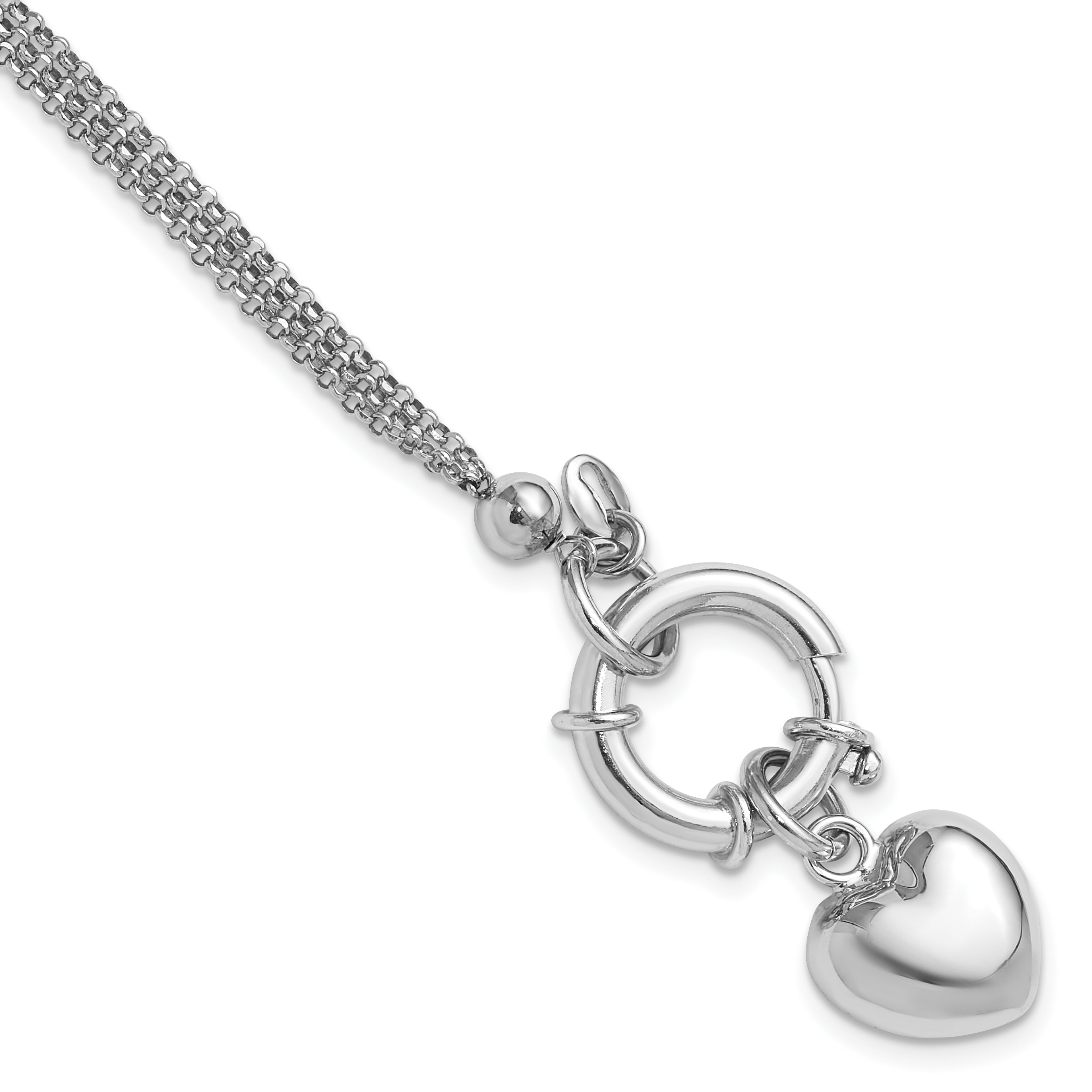 Sterling Silver Rhod-plated Polished Puff Heart Dangle 6.5in Bracelet (QG6356-6.5)