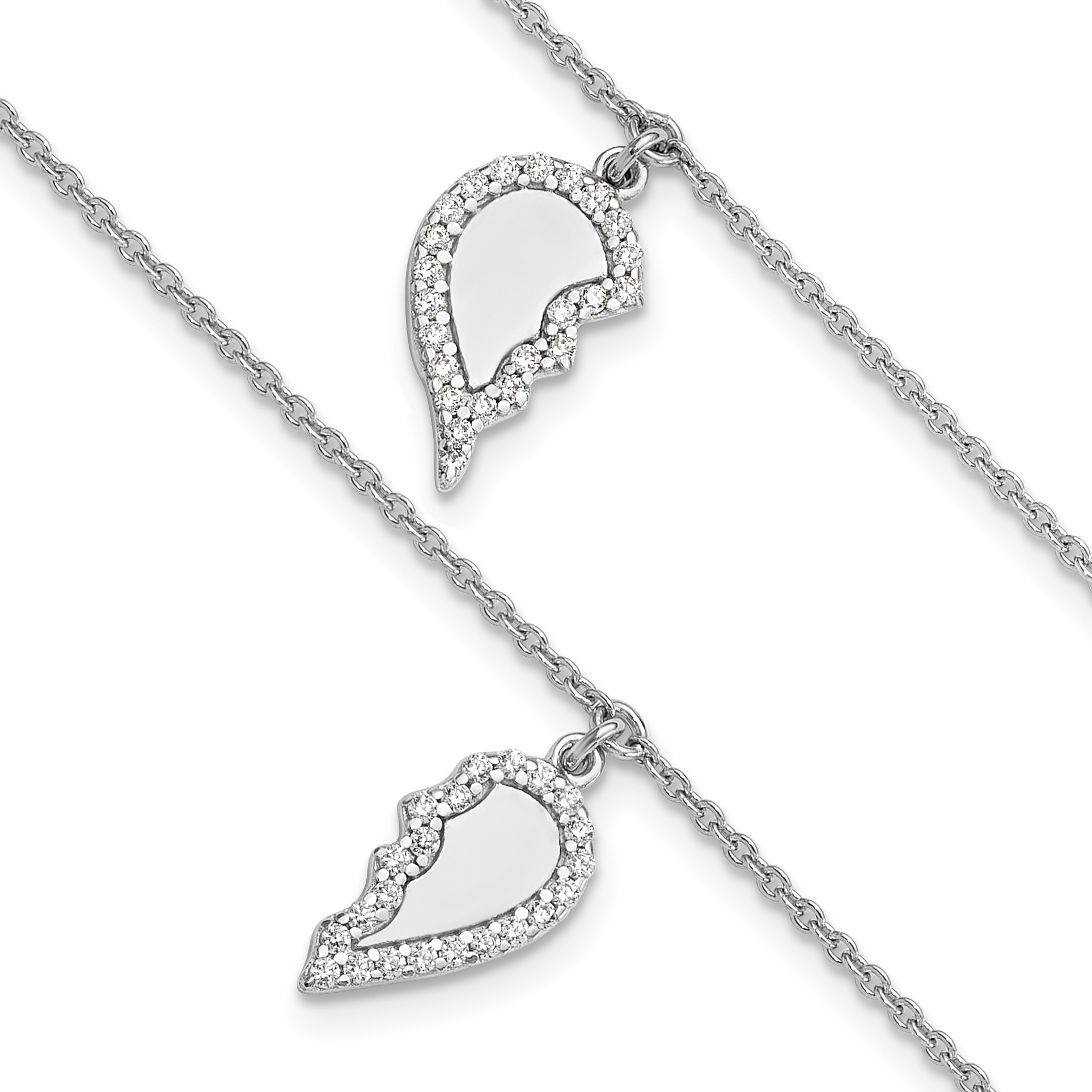 Sterling Silver Rhod-plated CZ Half Heart 7.25in w/1 in ext 2 Bracelet Set (QG6357-7.25)