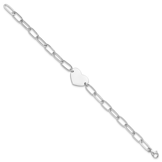 Sterling Silver Rhodium-plated Heart Open Link 7.25in Bracelet