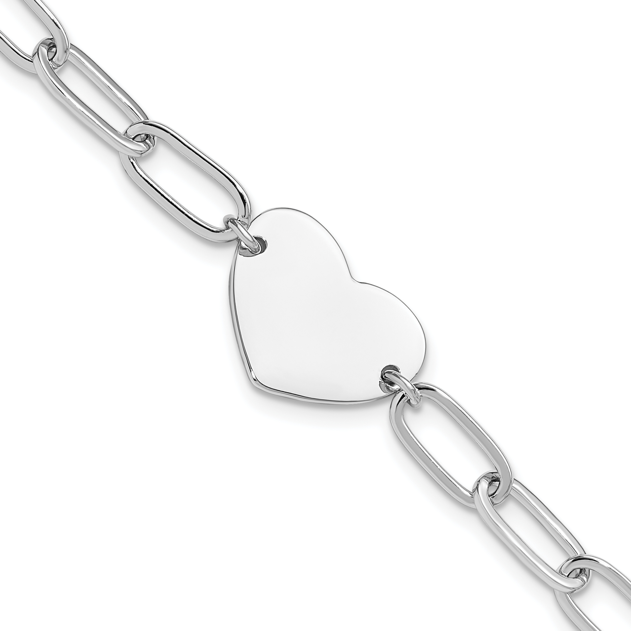Sterling Silver Rhodium-plated Heart Open Link 7.25in Bracelet (QG6358-7.25)