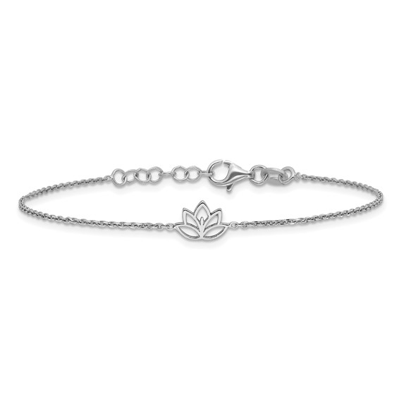 Sterling Silver Rhodium-plated Lotus Flower w/.5 in ext. Bracelet