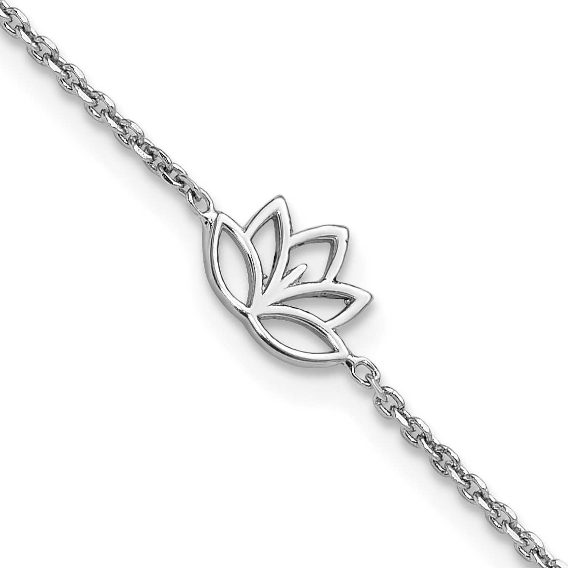 Sterling Silver Rhodium-plated Lotus Flower w/.5 in ext. Bracelet (QG6373-6.5)