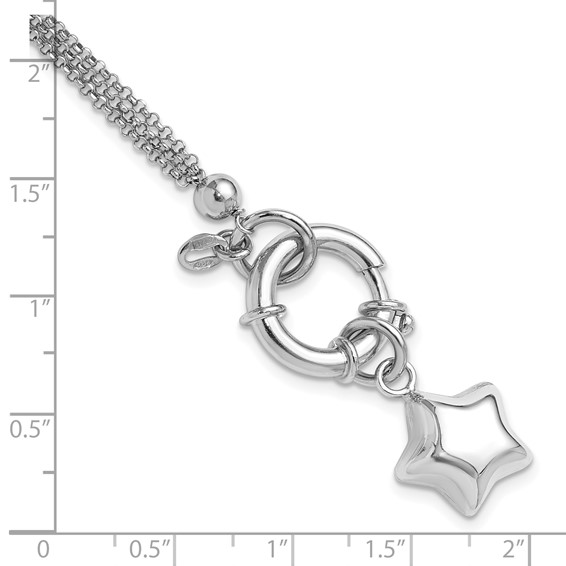 Sterling Silver Rhod-plated Polished Puffed Star Dangle 6.5in Bracelet