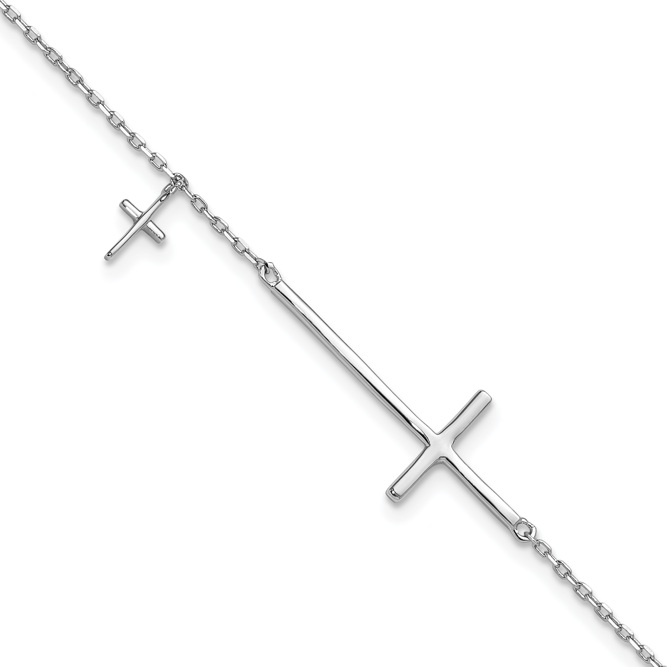 Sterling Silver Rhodium-plated Sideways Cross 7in w/1in ext. Bracelet (QG6380-7)