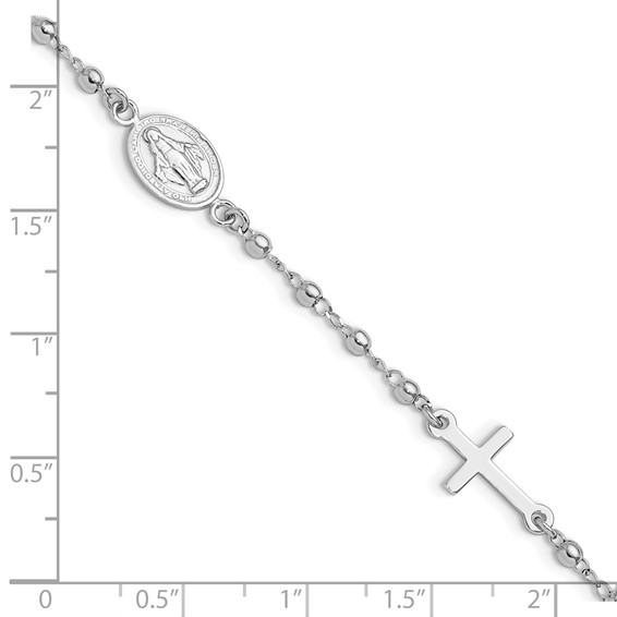 Sterling Silver Rh-plated 6.5in w/1in ext Rosary Bracelet