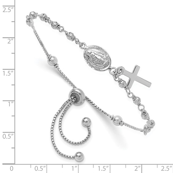 Sterling Silver Rh-plated Cross Dangle Rosary Adjustable Bracelet