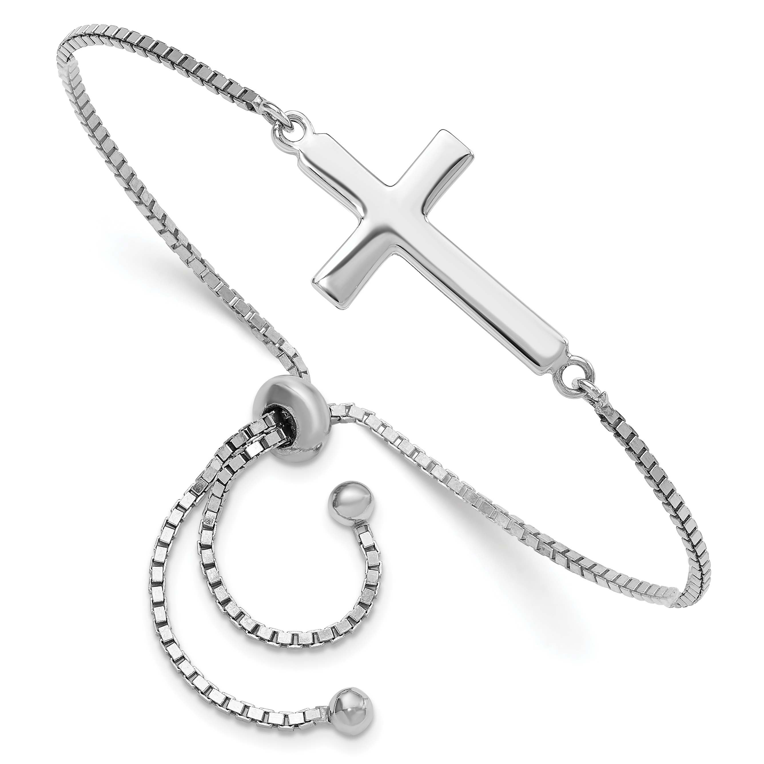 Sterling Silver Rhodium-plated Polished Cross Adjustable Bracelet (QG6387)
