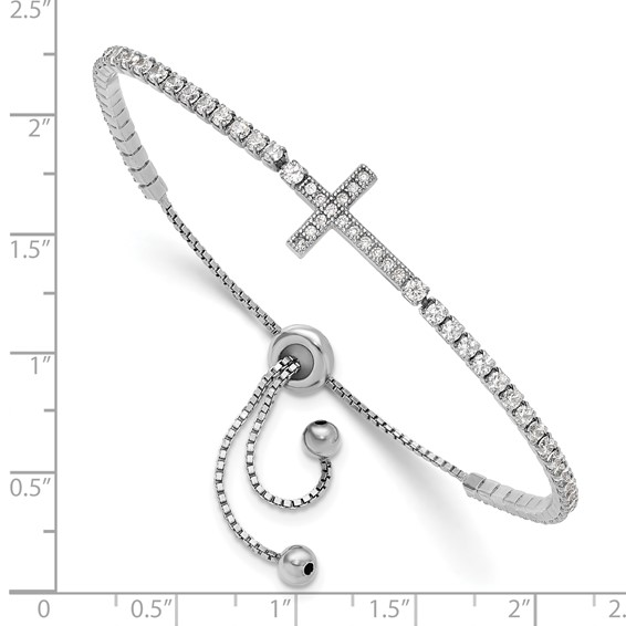Sterling Silver CZ Sideways Cross Adjsutable Bracelet