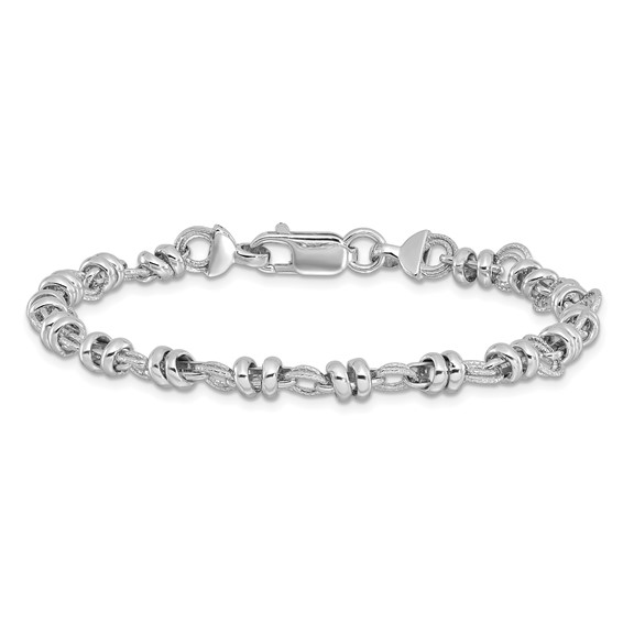 Sterling Silver Rhodium-plated Polished and Textured Link 7.5in Bracelet
