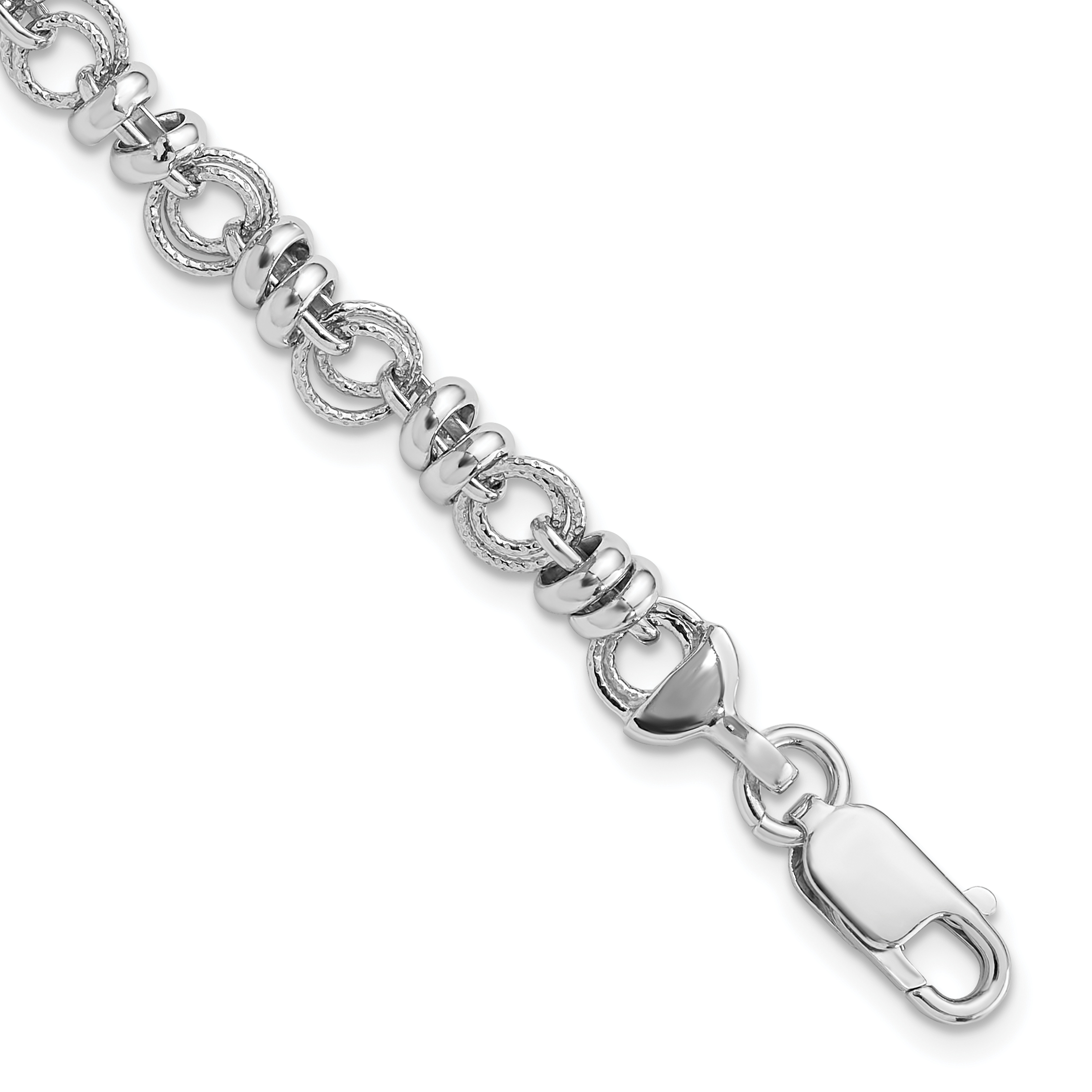 Sterling Silver Rhodium-plated Polished and Textured Link 7.5in Bracelet (QG6393-7.5)