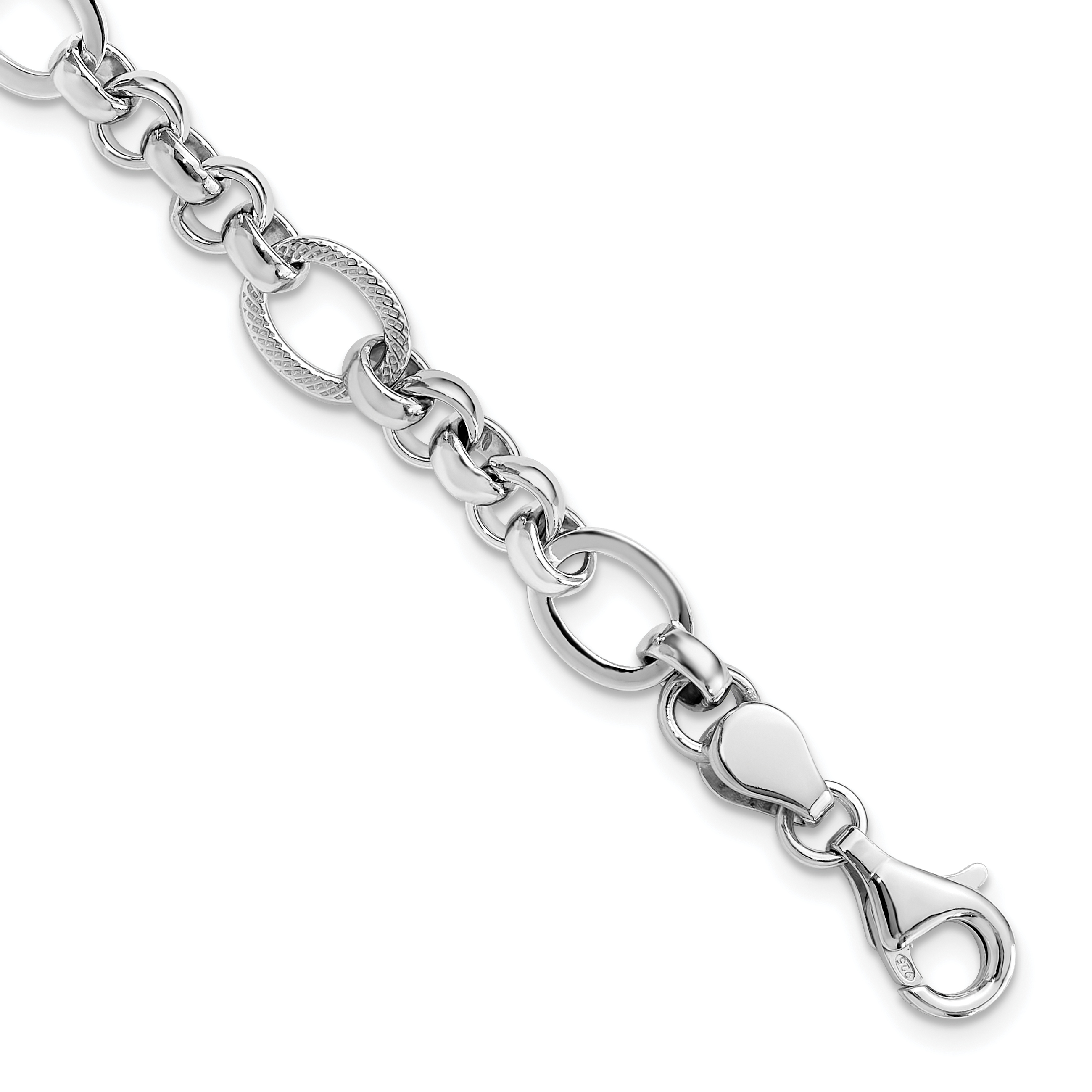 Sterling Silver Rhodium-plated Polished/Textured Fancy Link 7.5in Bracelet (QG6396-7.5)