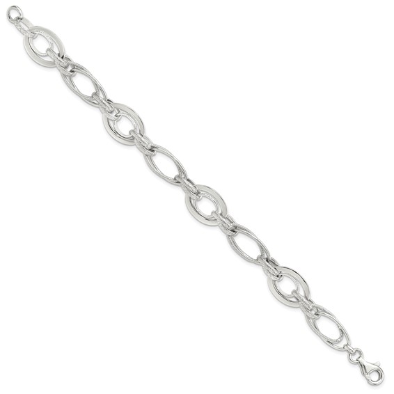 Sterling Silver Rhodium-plated Polished/Textured Link 7.5in Bracelet