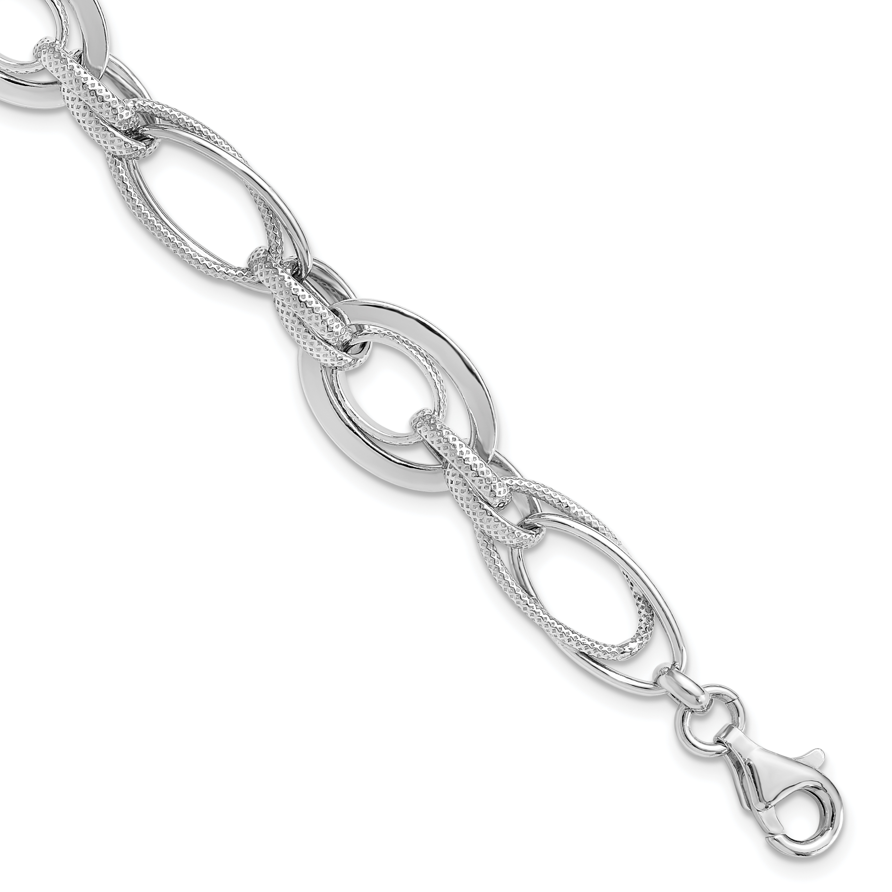 Sterling Silver Rhodium-plated Polished/Textured Link 7.5in Bracelet (QG6397-7.5)