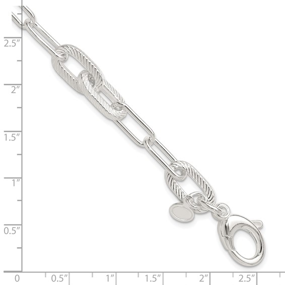 Sterling Silver Polished and Textured Paperclip Link Bracelet