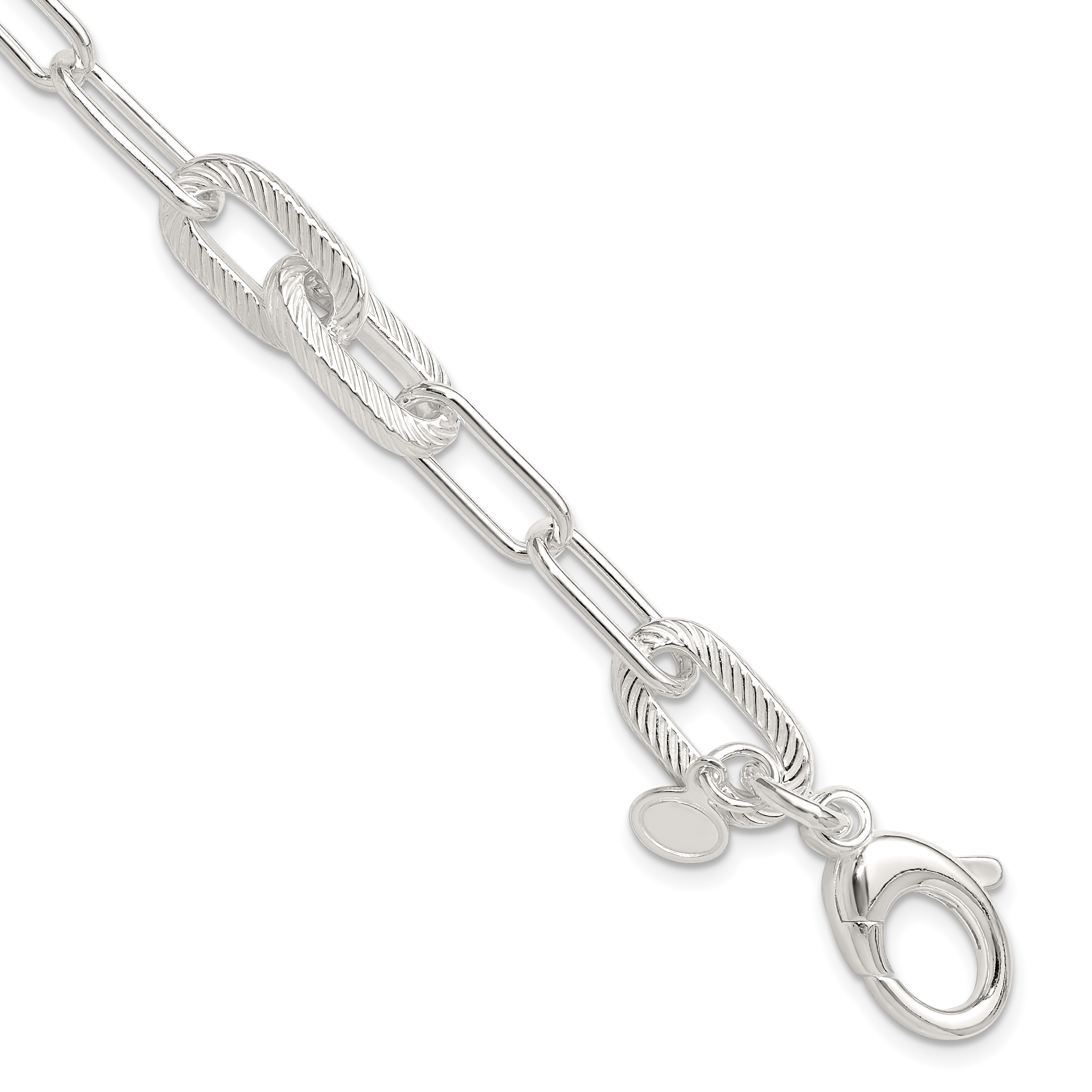 Sterling Silver Polished and Textured Paperclip Link Bracelet (QG6398-7.5)