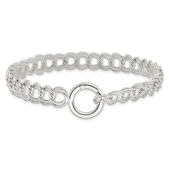 Sterling Silver Polished Double Link 8in Charm Bracelet
