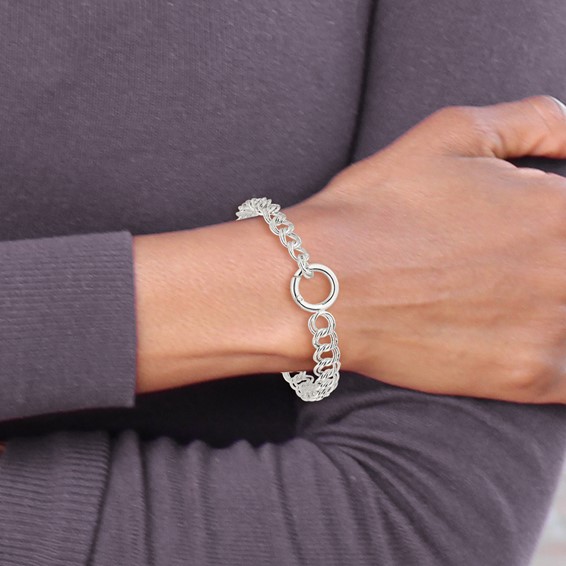 Sterling Silver Polished Double Link 8in Charm Bracelet