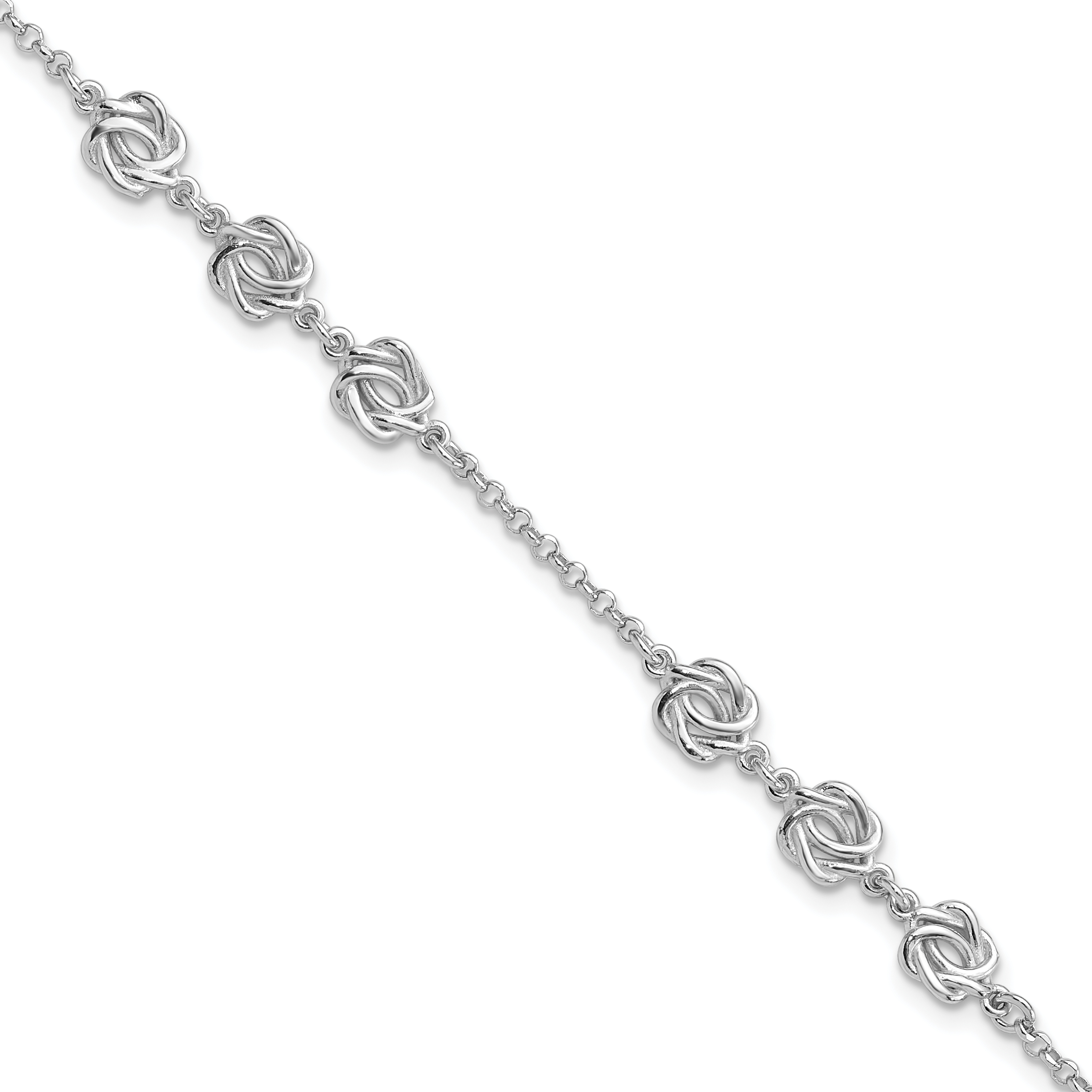 Sterling Silver Rhodium-plated Love Knot 7in w/1in Ext. Bracelet (QG6401-7)