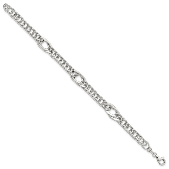 Sterling Silver Rhodium-plated Polished Fancy Link 7.5in Bracelet