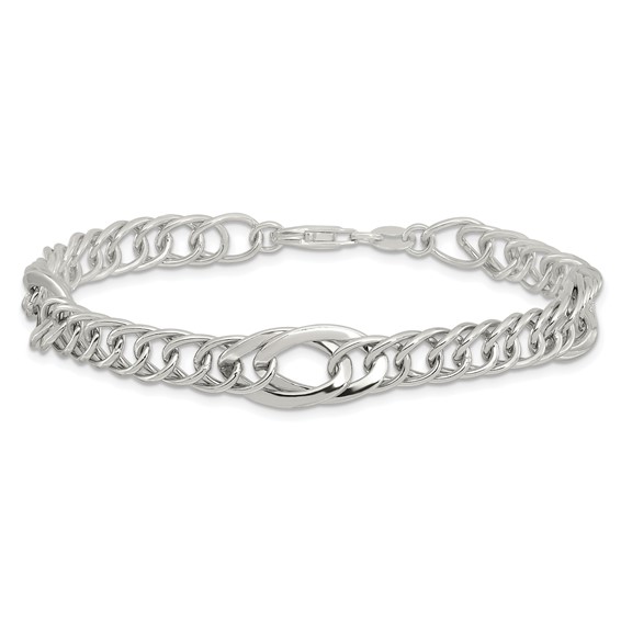 Sterling Silver Rhodium-plated Polished Fancy Link 7.5in Bracelet