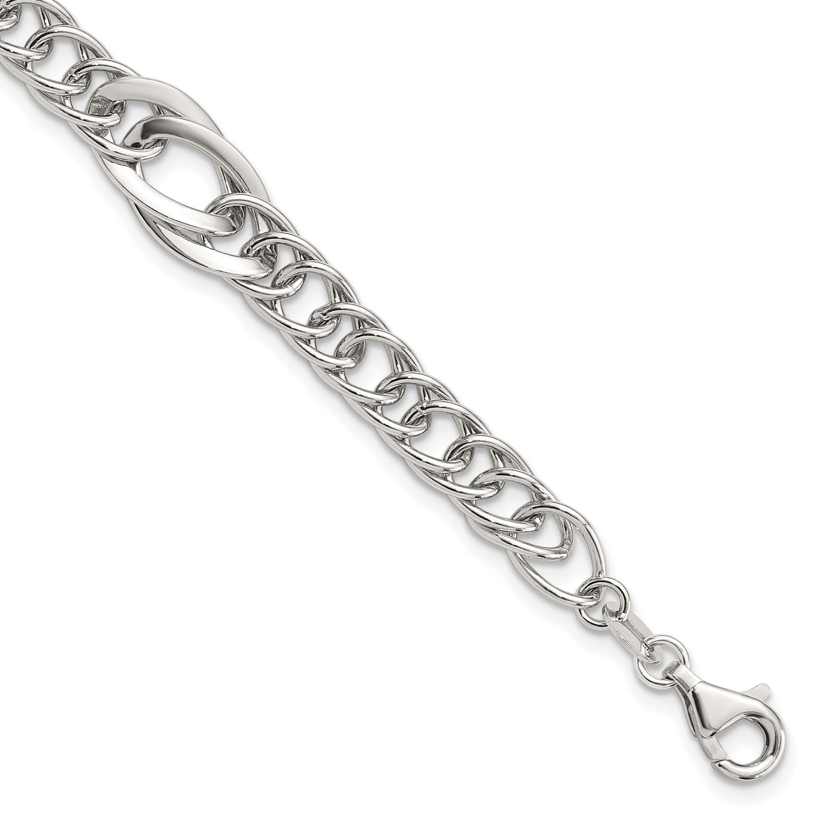 Sterling Silver Rhodium-plated Polished Fancy Link 7.5in Bracelet (QG6404-7.5)
