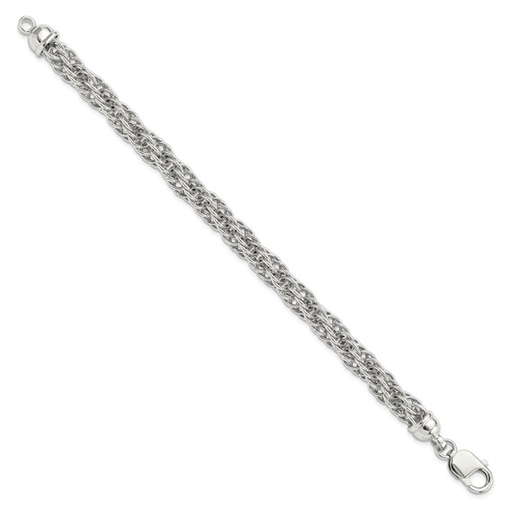 Sterling Silver Rhodium-plated Fancy Twisted 7.5in Link Bracelet