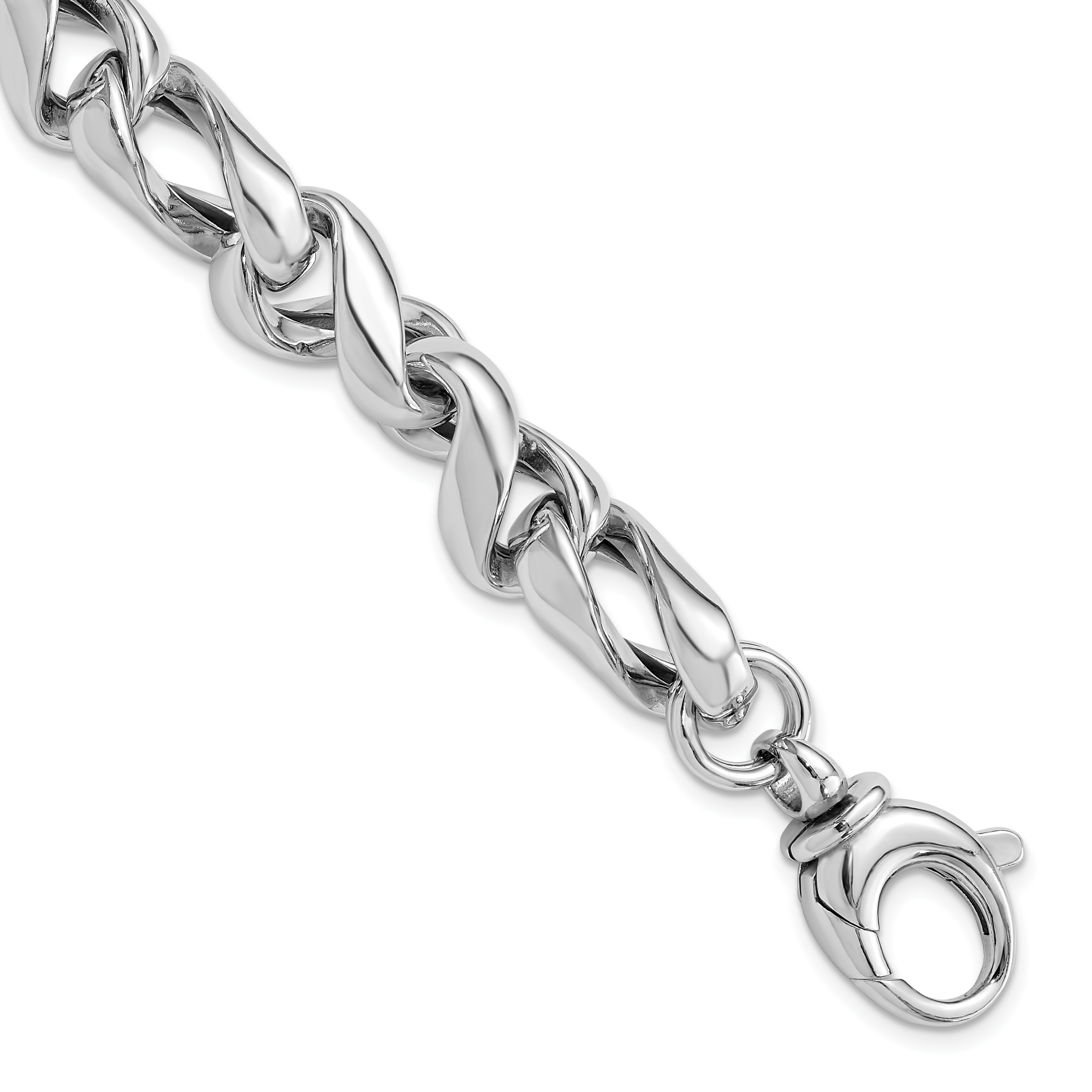 Sterling Silver Rhodium-plated Hollow Link 7.5in w/.5in Ext Bracelet (QG6406-7.5)