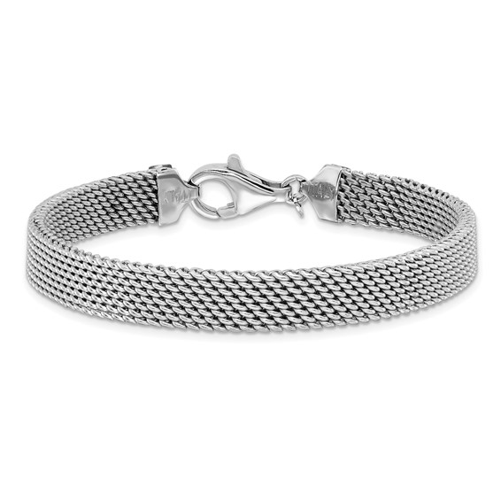 Sterling Silver Rhodium-plated Polished 7.5in 8mm Mesh Woven Bracelet