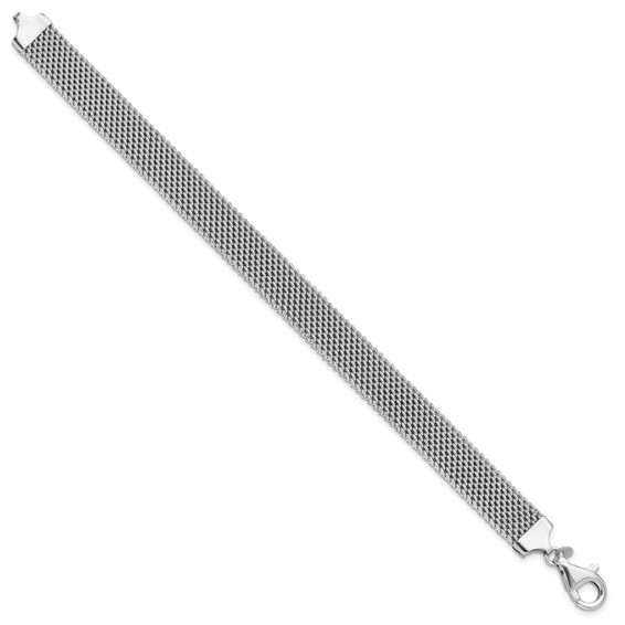 Sterling Silver Rhodium-plated Polished 7.5in 10mm Mesh Woven Bracelet