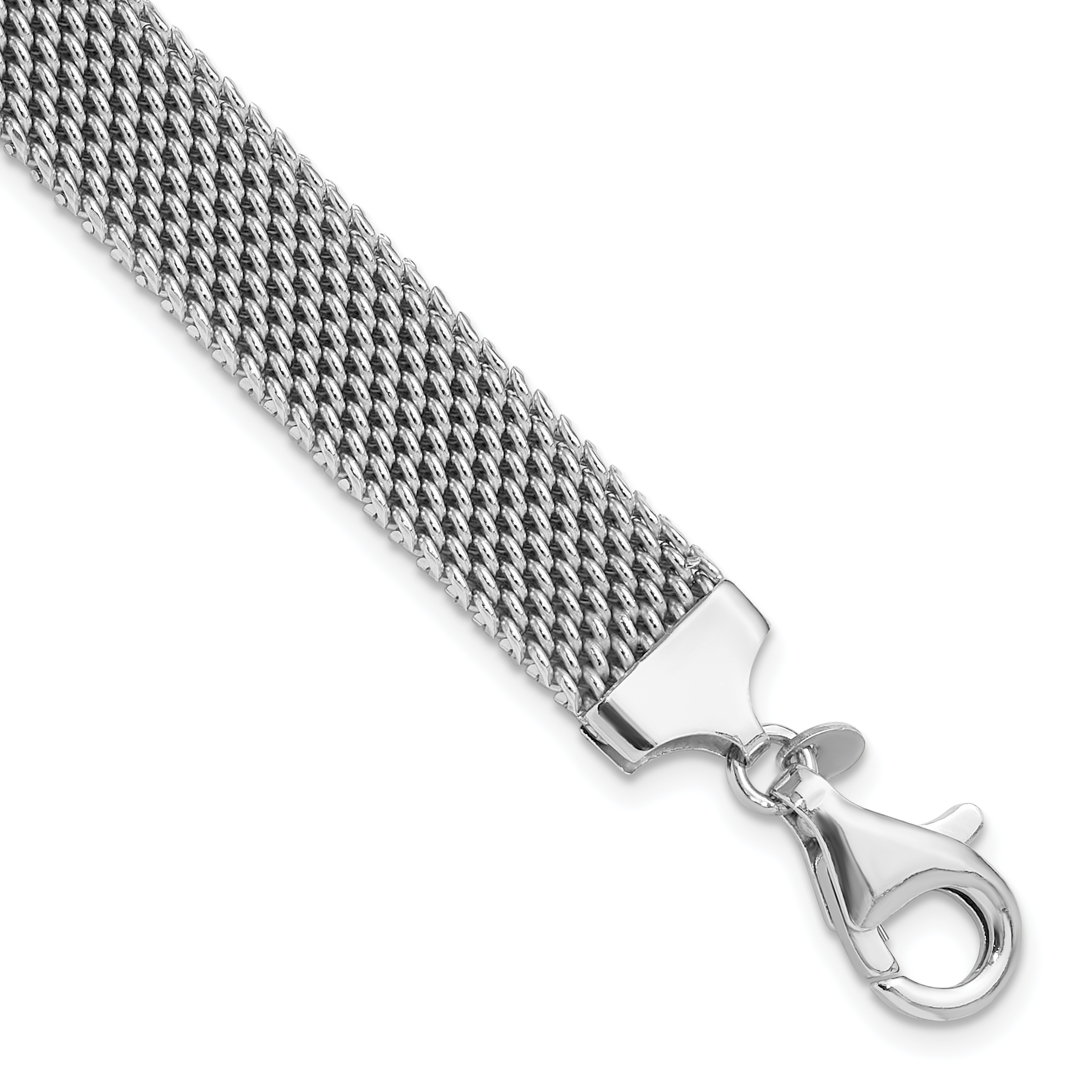 Sterling Silver Rhodium-plated Polished 7.5in 10mm Mesh Woven Bracelet (QG6409-7.5)