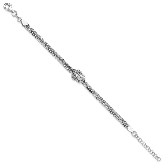 Sterling Silver Rhodium-plated Knot 6.5in with 1in ext Popcorn Chain Bracel