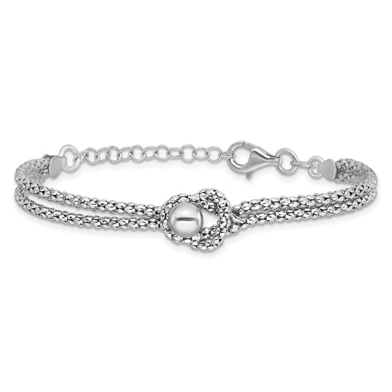 Sterling Silver Rhodium-plated Knot 6.5in with 1in ext Popcorn Chain Bracel