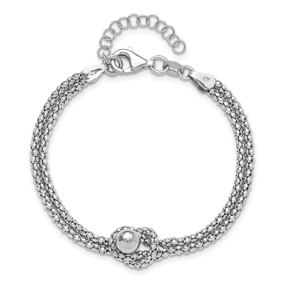 Sterling Silver Rhodium-plated Knot 6.5in with 1in ext Popcorn Chain Bracel