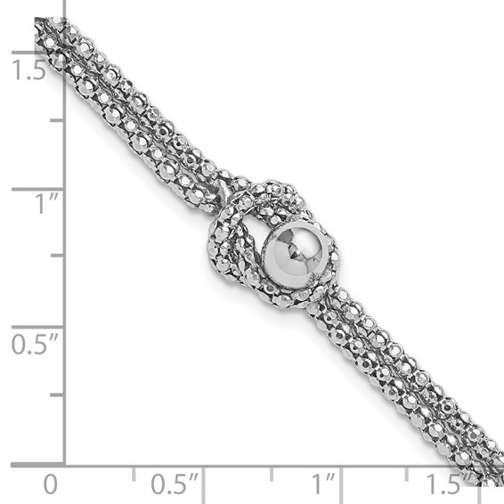 Sterling Silver Rhodium-plated Knot 6.5in with 1in ext Popcorn Chain Bracel
