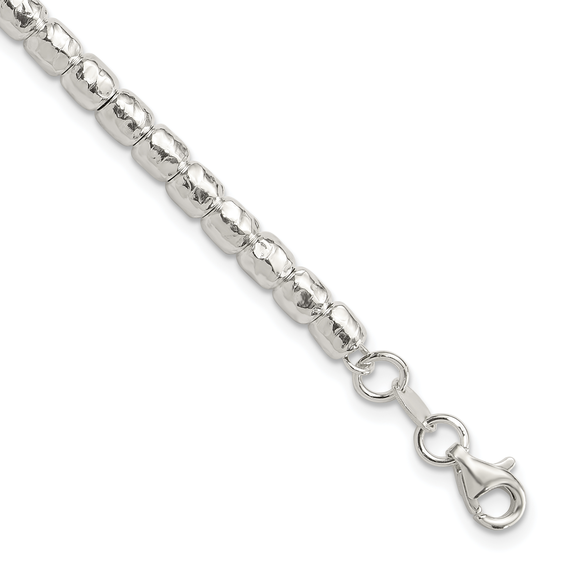 Sterling Silver RH-plated Polish/Hammered Beaded w/1 in ext. Bracelet (QG6417-7)