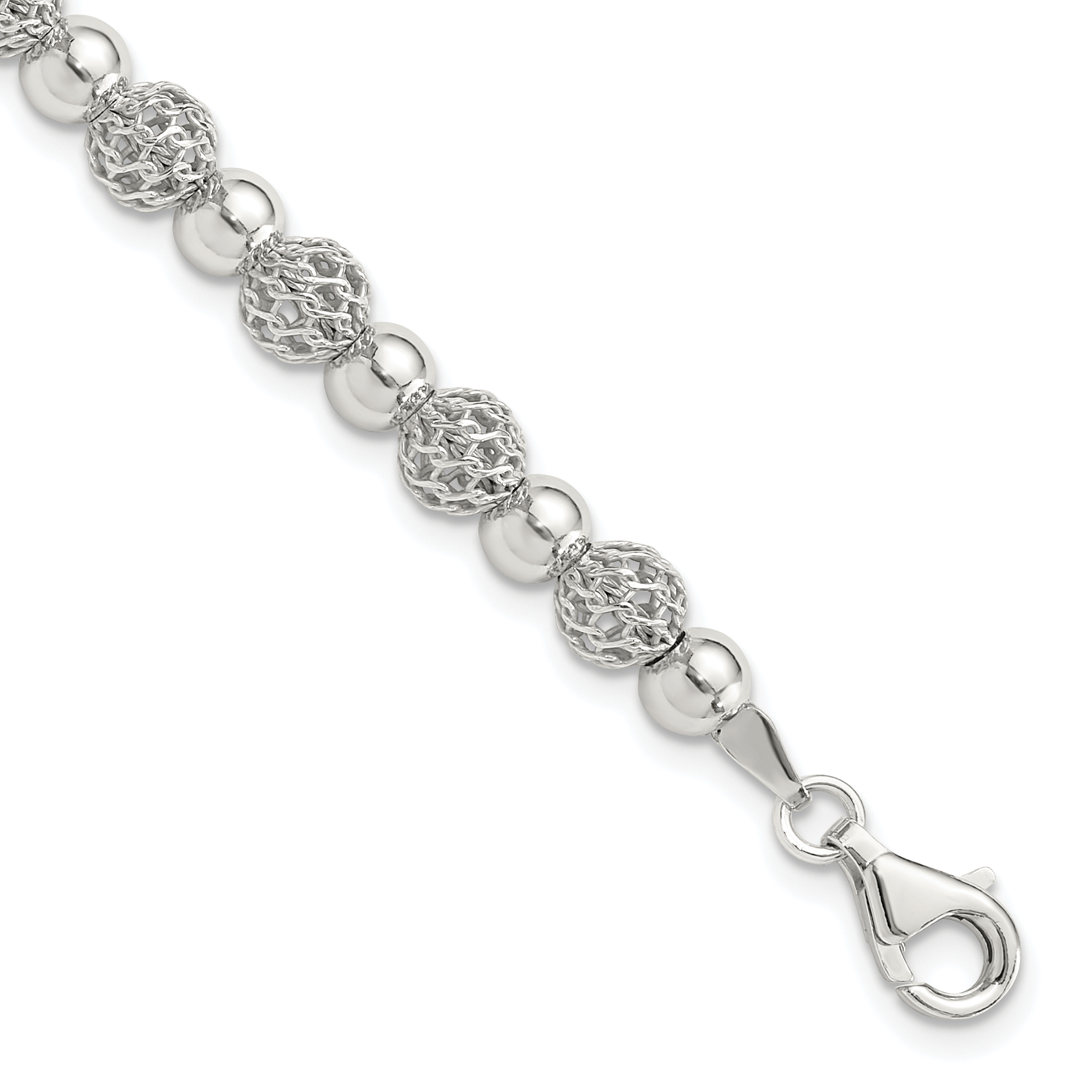 Sterling Silver Rhodium-plated Polished Beaded 7.5in Bracelet (QG6418-7.5)