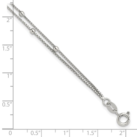 Sterling Silver Rhodium-plated Polished Beaded 2 Strand 7.5in Bracelet