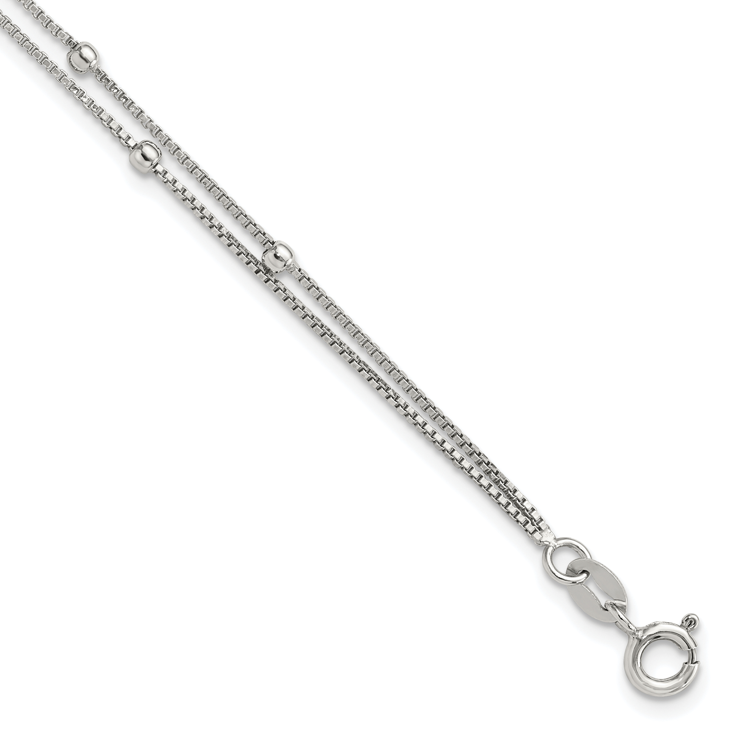 Sterling Silver Rhodium-plated Polished Beaded 2 Strand 7.5in Bracelet (QG6419-7.5)