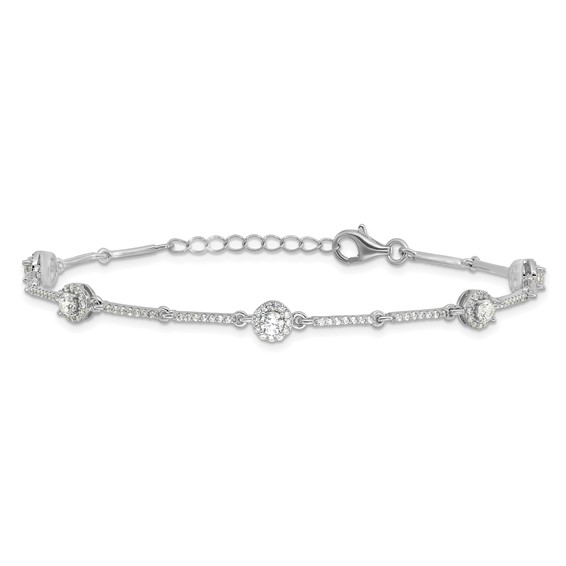 Sterling Silver Rhodium-plated CZ Link 7in w/1in ext. Bracelet