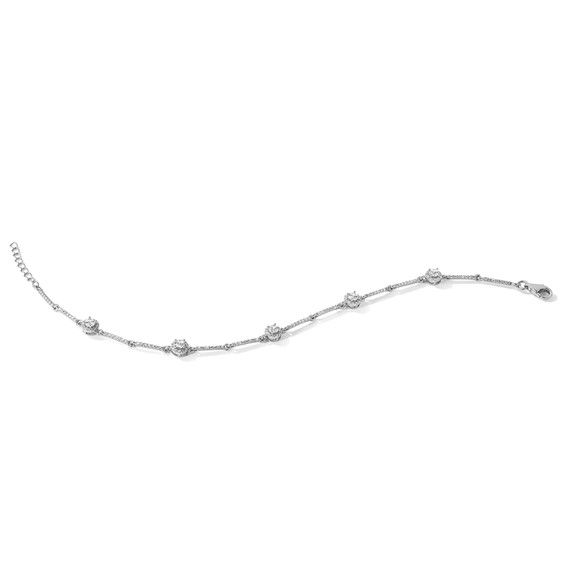 Sterling Silver Rhodium-plated CZ Link 7in w/1in ext. Bracelet