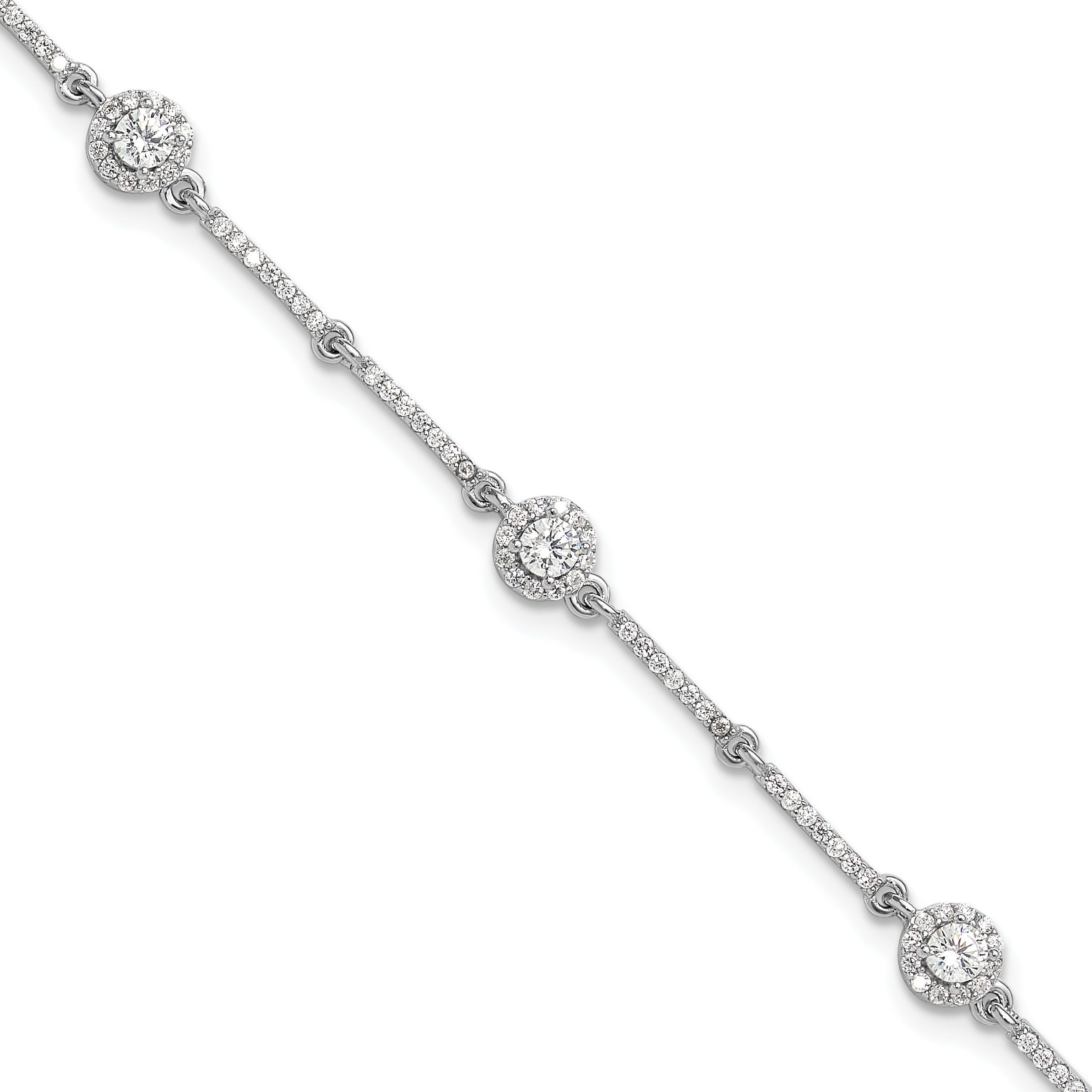 Sterling Silver Rhodium-plated CZ Link 7in w/1in ext. Bracelet (QG6424-7)