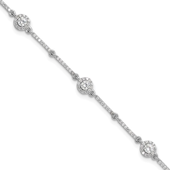 Sterling Silver Rhodium-plated CZ Link 7in w/1in ext. Bracelet