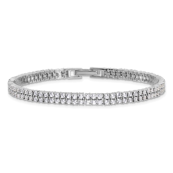 Sterling Silver Rhodium-plated Double Row CZ 7.25in Tennis Bracelet