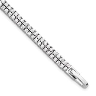 Sterling Silver Rhodium-plated Double Row CZ 7.25in Tennis Bracelet