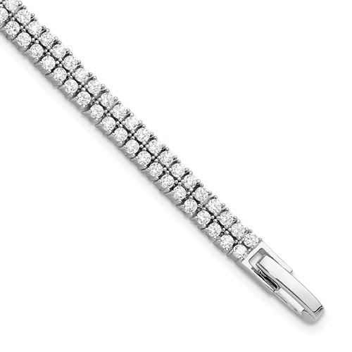 Sterling Silver Rhodium-plated Double Row CZ 7.25in Tennis Bracelet