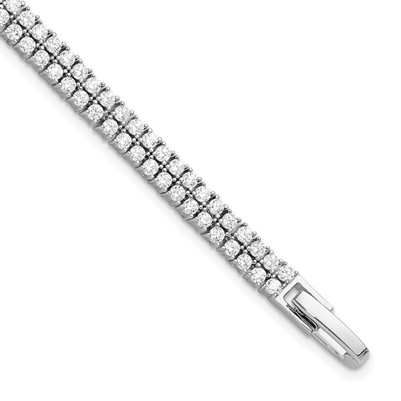 Sterling Silver Rhodium-plated Double Row CZ 7.25in Tennis Bracelet