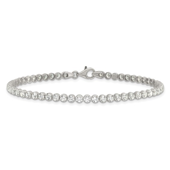 Sterling Silver Rhodium-plated 3 mm Round CZ 7.5in Tennis Bracelet