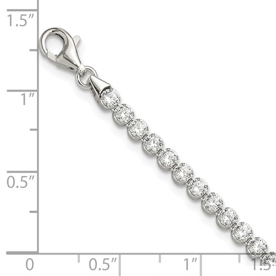 Sterling Silver Rhodium-plated 3 mm Round CZ 7.5in Tennis Bracelet