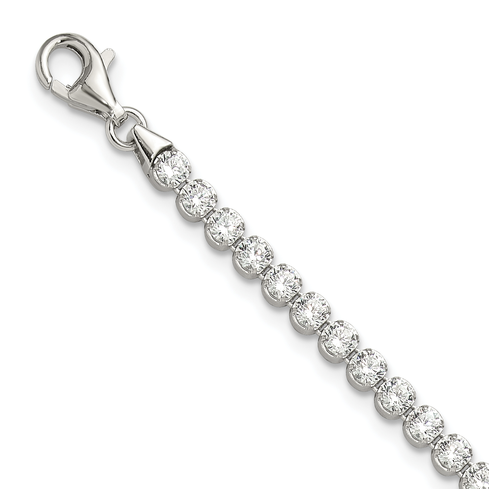Sterling Silver Rhodium-plated 3 mm Round CZ 7.5in Tennis Bracelet (QG6429-7.5)